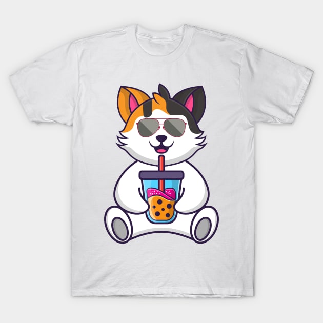 cool cat drinking boba milk T-Shirt by Weekendfun22